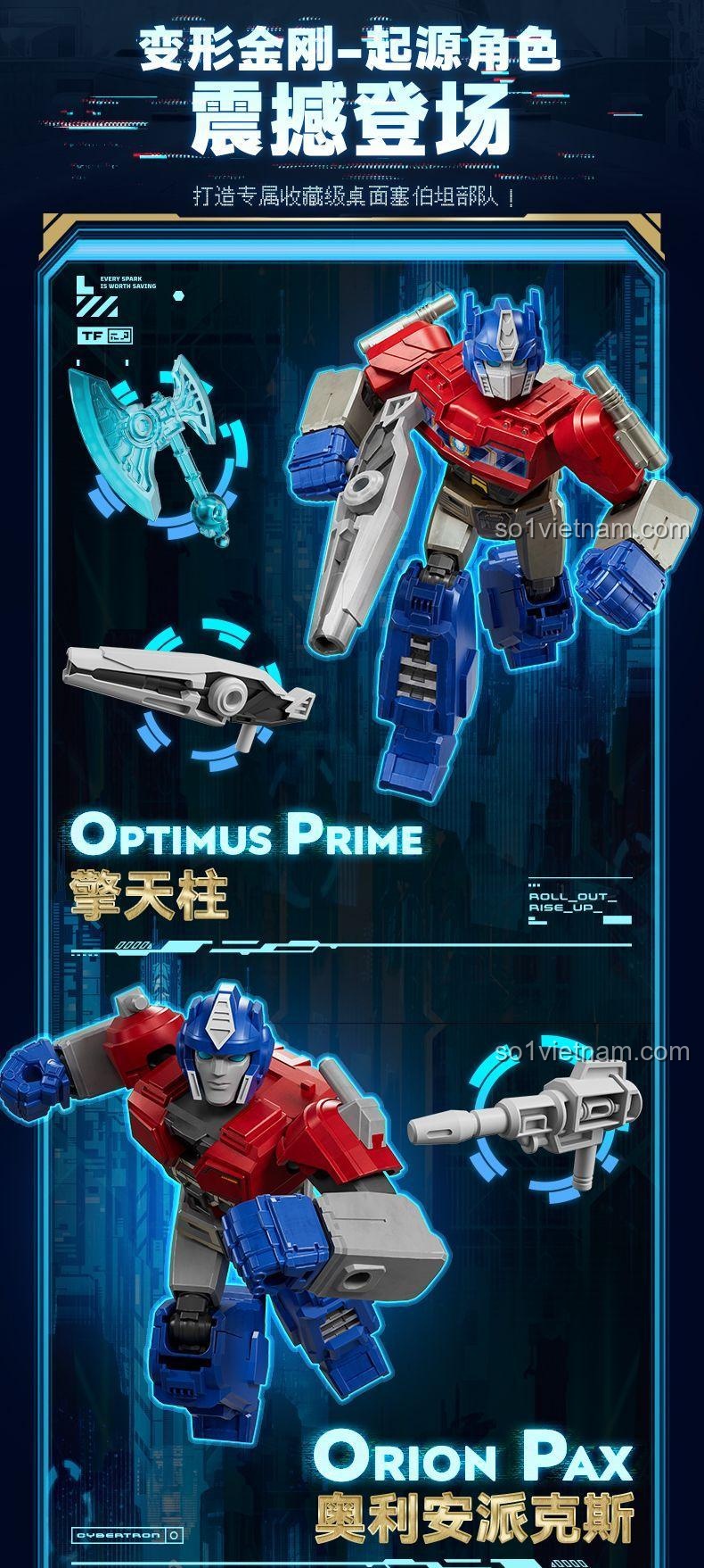 Figure Optimus Prime và Orion Pax từ bộ sưu tập Transformers ONE, thể hiện sự phát triển của nhân vật.