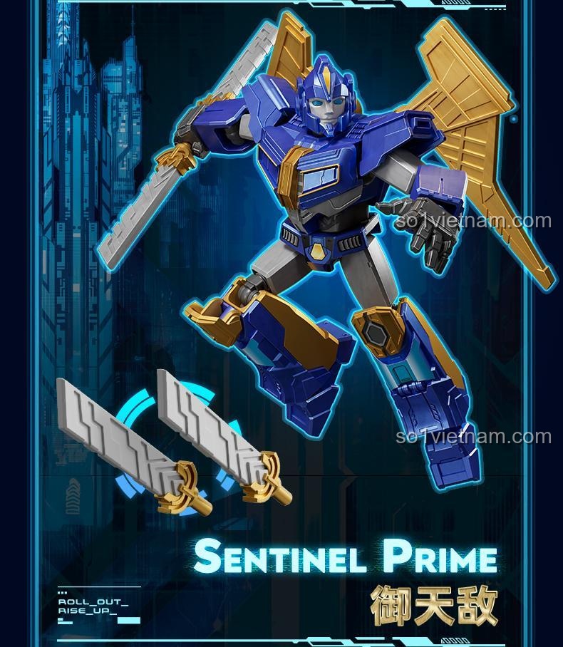 Figure Sentinel Prime với cặp kiếm ánh sáng, một nhân vật quan trọng trong bộ đồ chơi Blokees 71105.