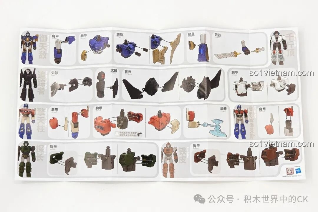 Phần còn lại của tờ hướng dẫn lắp ráp Blokees 71105 cho các nhân vật Sentinel Prime, Orion Pax, Ironhide.