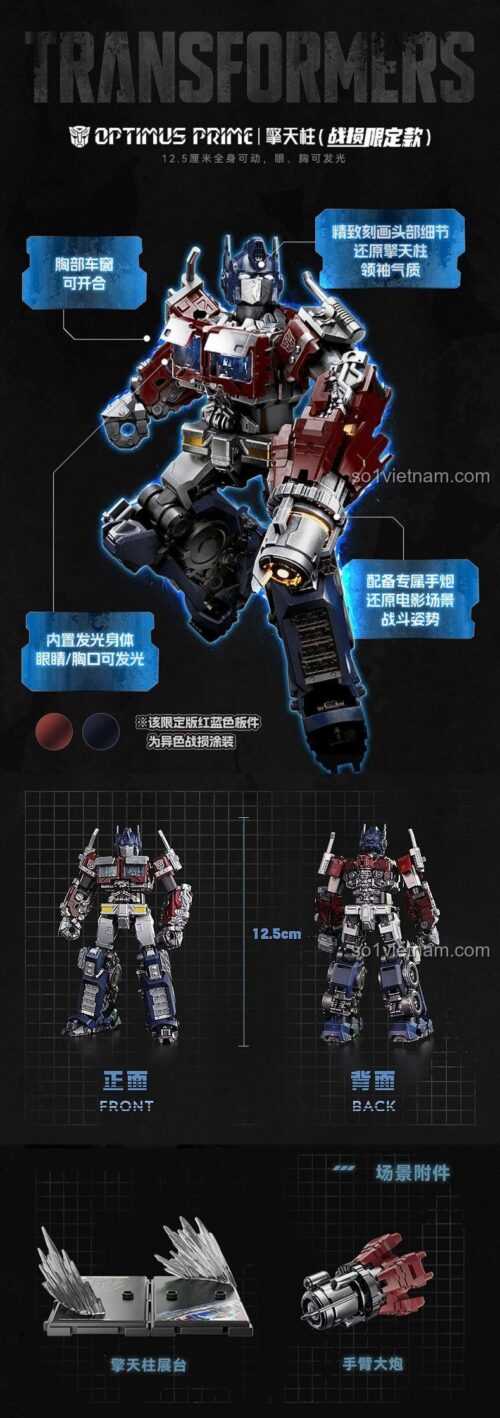 Mô hình Optimus Prime BLOKEES 71153 cao 12.5cm, có đèn LED ở mắt và ngực, khớp cử động linh hoạt, đồ chơi robot biến hình chất lượng cao cho con trai