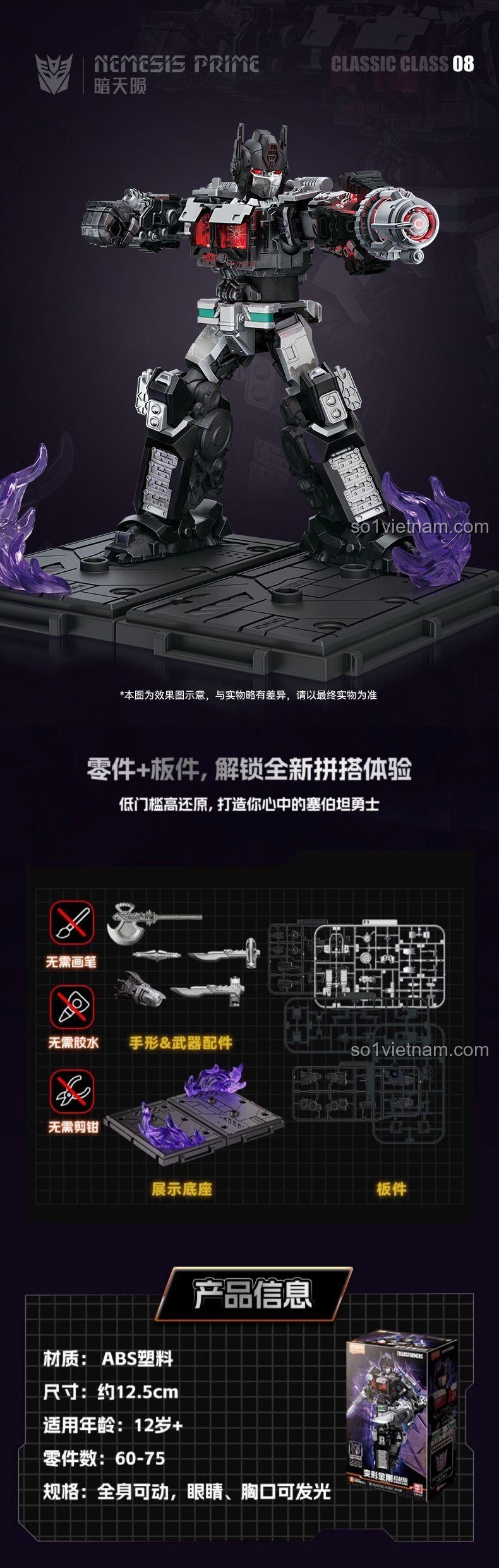 Hộp sản phẩm robot Nemesis Prime, đồ chơi lắp ráp Transformers, bộ đồ chơi cho bé trai 12 tuổi, có đèn LED và âm thanh, cử động toàn thân, giá tốt