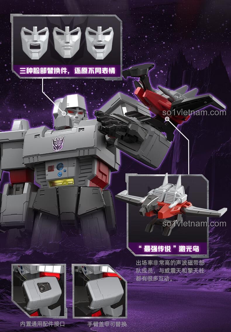 Các khuôn mặt thay thế và phụ kiện Laserbeak của bộ đồ chơi Robot Megatron, đồ chơi mô hình Robot Megatron cho con trai 14 tuổi.