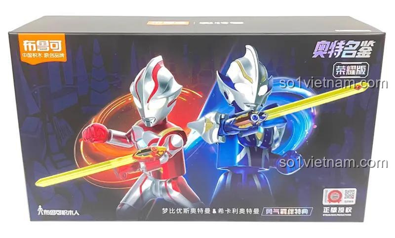 Ảnh chụp thực tế hộp bộ figure BLOKEES 71226 Cặp đôi Ultraman Mebius và Hikari, chất lượng cao cấp, giá tốt.