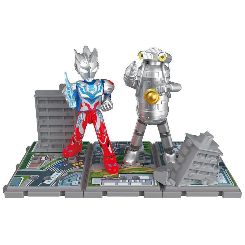 Mô hình Ultraman Z Alpha Armor và Space Sevenger chiến đấu trên nền cảnh thành phố