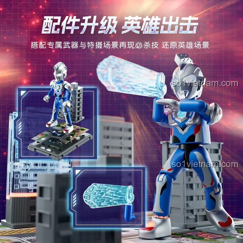 Minifigure Ultraman Z với phụ kiện vũ khí đặc trưng trong bộ lắp ghép BLOKEES 73003, tái hiện cảnh chiến đấu dũng mãnh