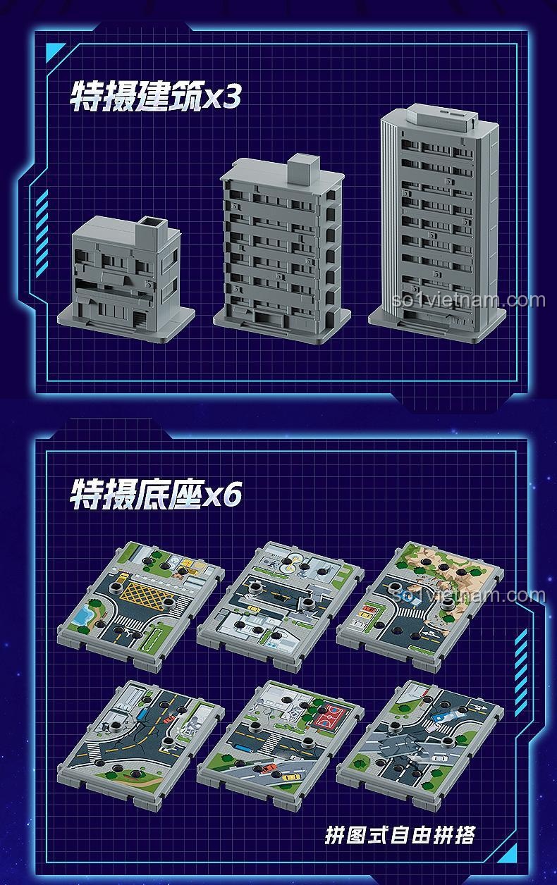 Các đế trưng bày và kiến trúc đô thị trong bộ xếp hình BLOKEES 73003 Ultraman Z, lắp ráp cảnh quan tùy chỉnh, rèn luyện khéo léo