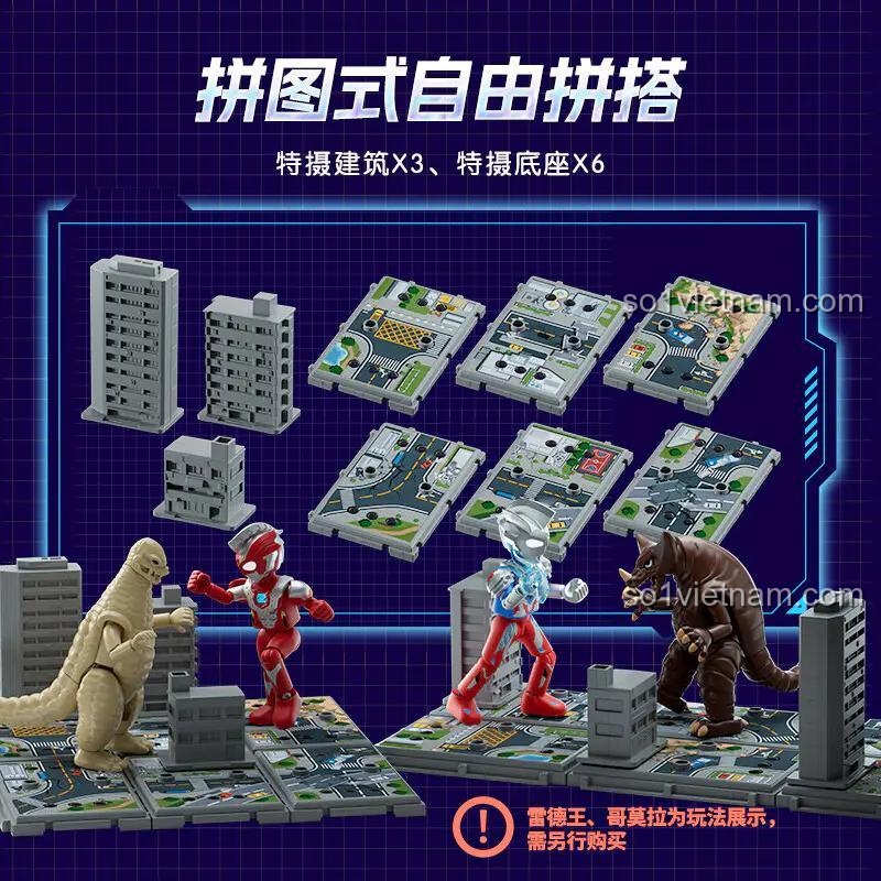 Cảnh quan đô thị lắp ráp tự do với các đế và tòa nhà trong bộ đồ chơi BLOKEES 73003 Ultraman Z, kích thích tư duy logic