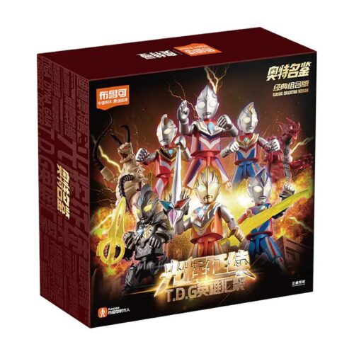 Hộp sản phẩm Bộ đồ chơi lắp ghép Ultraman T.D.G Anh Hùng Hội Tụ 73007 của hãng 布鲁可BLOKEES, có hình ảnh các nhân vật Ultraman và quái vật, độ tuổi 10+, giá tốt