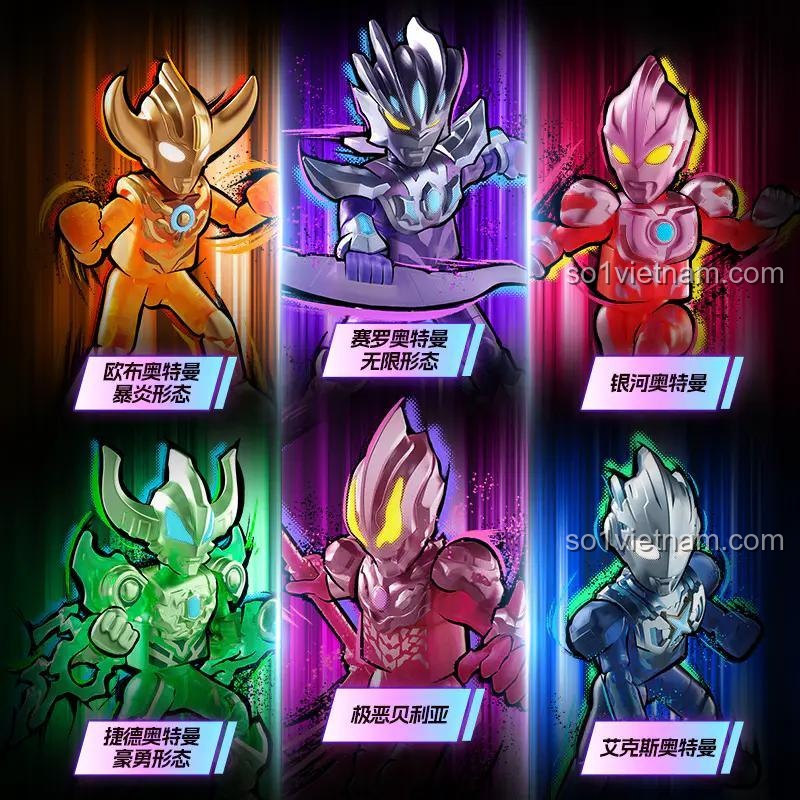 Danh sách 6 nhân vật trong bộ sưu tập figure BLOKEES 73307: Ultraman Orb, Zero, Ginga, Geed, Arch Belial và X. Lựa chọn giá tốt cho fan Ultraman.