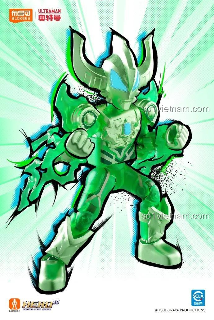 Figure Ultraman Geed dạng Magnificent màu xanh lá trong bộ sưu tập BLOKEES 73307, đồ chơi cho bé trai 6 tuổi.