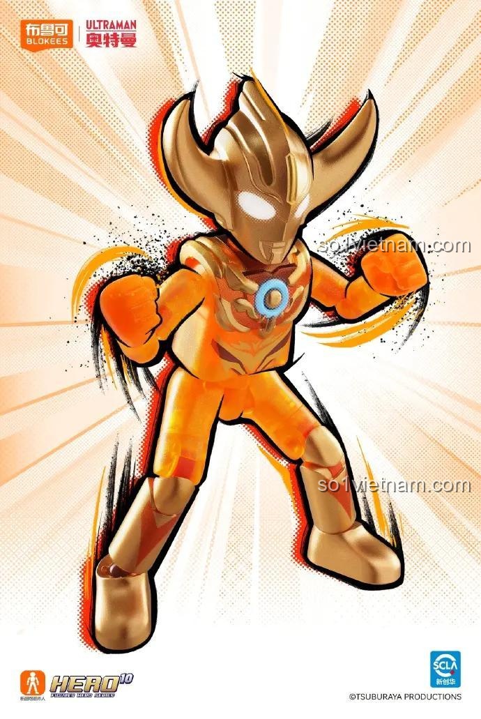 Figure Ultraman Orb dạng Burnmite trong set đồ chơi BLOKEES 73307 với màu cam vàng rực rỡ, một món đồ chơi mô hình chất lượng cao.