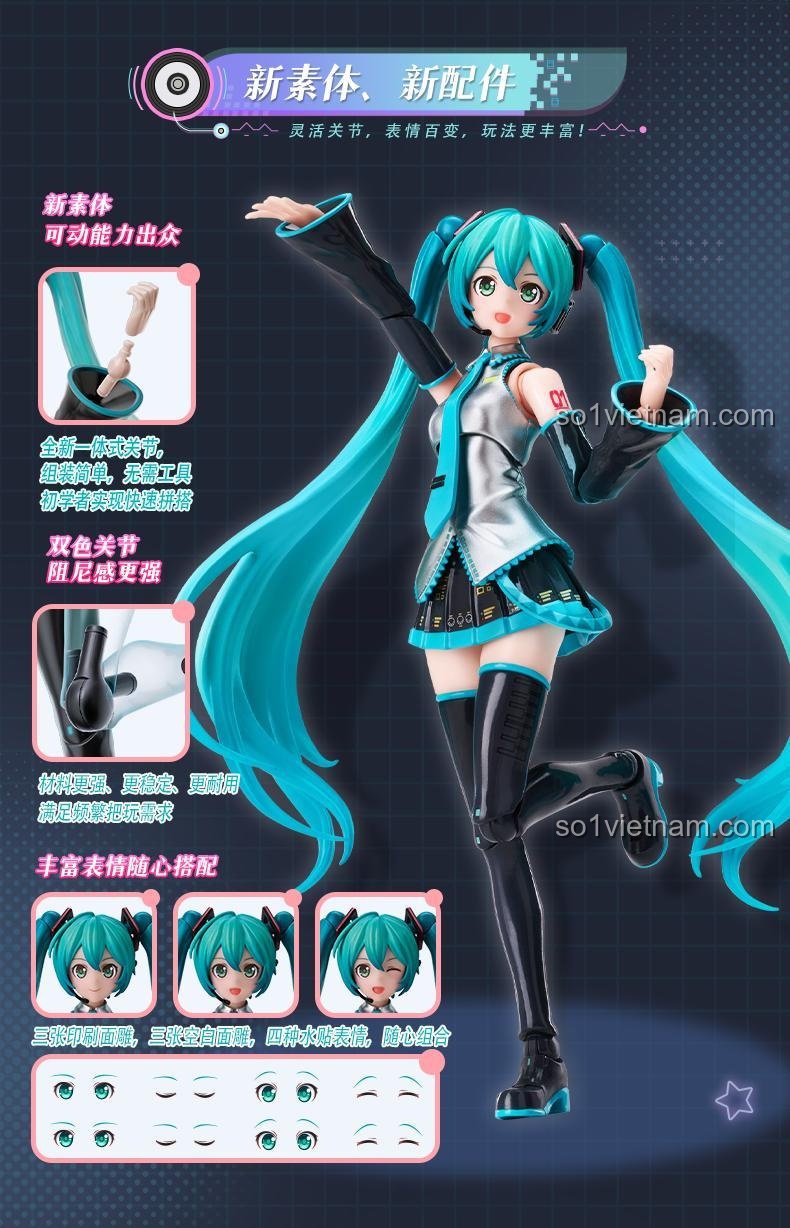 Hatsune Miku BLOKEES73502 figure chi tiết khớp nối linh hoạt, nhiều biểu cảm khuôn mặt và bàn tay thay thế, phù hợp bé gái 10 tuổi, giá tốt.