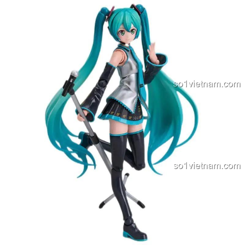 Hatsune Miku BLOKEES 73502 đứng cùng mic stand, khớp nối linh hoạt, phụ kiện âm nhạc đa dạng, phù hợp bé gái 10 tuổi, giá hời.