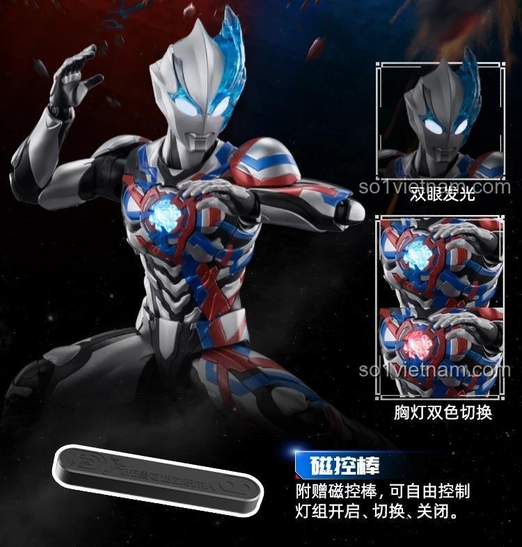 Mô hình布鲁可超动积木人传奇版 布莱泽奥特曼 法多兰装甲 với đèn LED phát sáng, màu đỏ, xanh dương, trắng, bạc, cho bé 14 tuổi