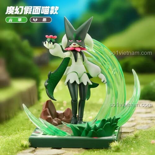 Mô hình Pokémon Meowscarada 布鲁可BLOKEES 74102 với hiệu ứng lá xanh, đồ chơi lắp ráp cho bé gái 14 tuổi