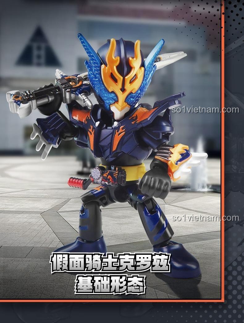 Các dạng biến hình của Giả Diện Hiệp Sĩ trong bộ lắp ghép Kamen Rider 74302 của 布鲁可BLOKEES, thể hiện sự đa dạng và khớp nối linh hoạt, phù hợp cho bé trai 10 tuổi.