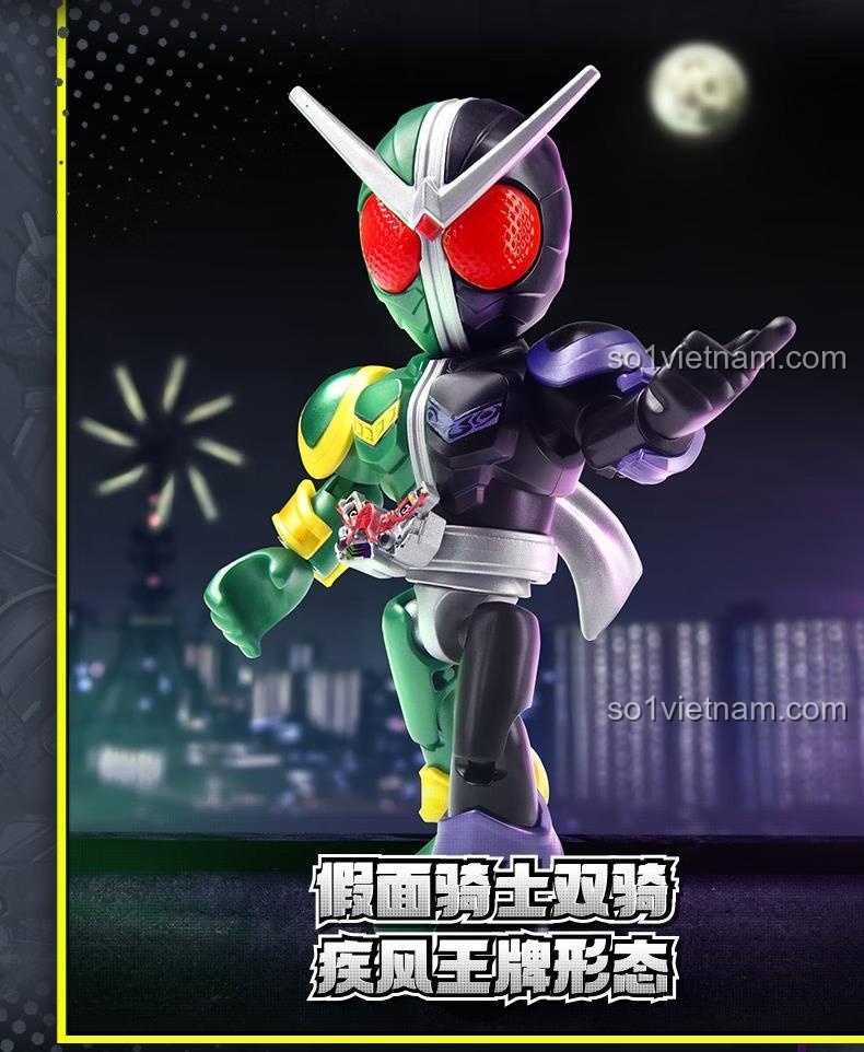 Các dạng biến hình của Giả Diện Hiệp Sĩ trong bộ lắp ghép Kamen Rider 74302 của 布鲁可BLOKEES, thể hiện sự đa dạng và khớp nối linh hoạt, phù hợp cho bé trai 10 tuổi.