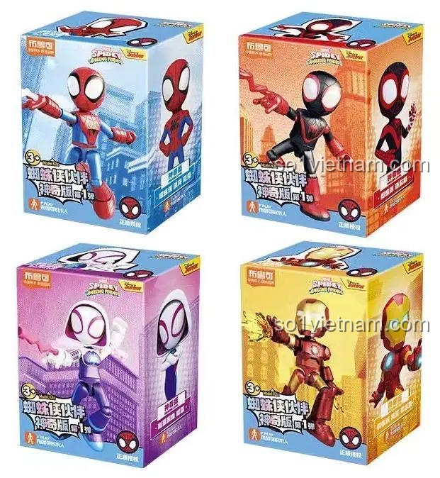 Hộp đựng bộ lắp ráp Spider-Man Peter Parker và các nhân vật Marvel khác như Iron Man, Gwen Stacy, Miles Morales, đồ chơi cho bé 3 tuổi