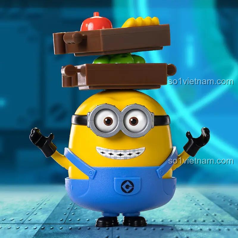 Cận cảnh Minions OTTO Công Nhân Nhà Máy Thạch BLOKEES 74836 với khay trái cây xếp chồng, đồ chơi mô hình cho bé 4 tuổi, đáng tiền