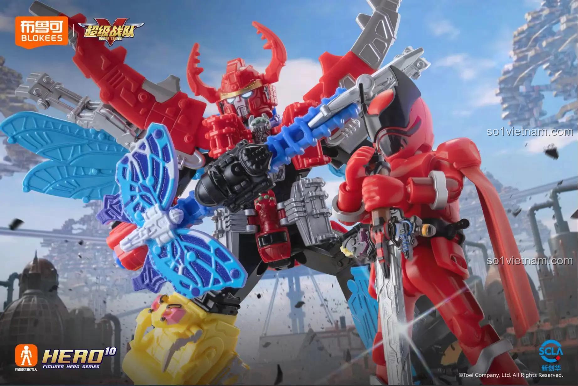 Robot hợp thể và chiến binh Siêu Chiến Đội BLOKEES 75501 chiến đấu, bộ đồ chơi Vương Khải Phá Kén