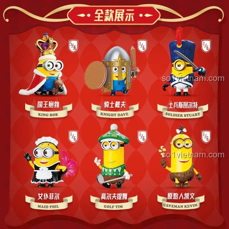 Trọn bộ 6 nhân vật bộ figure Minions Biến Hình, tạo hình độc đáo, phù hợp cho bé trai, bé gái 9 tuổi.