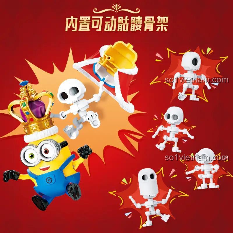 Khung xương có thể cử động bên trong đồ chơi nhân vật Minions King Bob Đáng Yêu, cho phép tạo dáng linh hoạt, đồ chơi mô hình chất lượng.