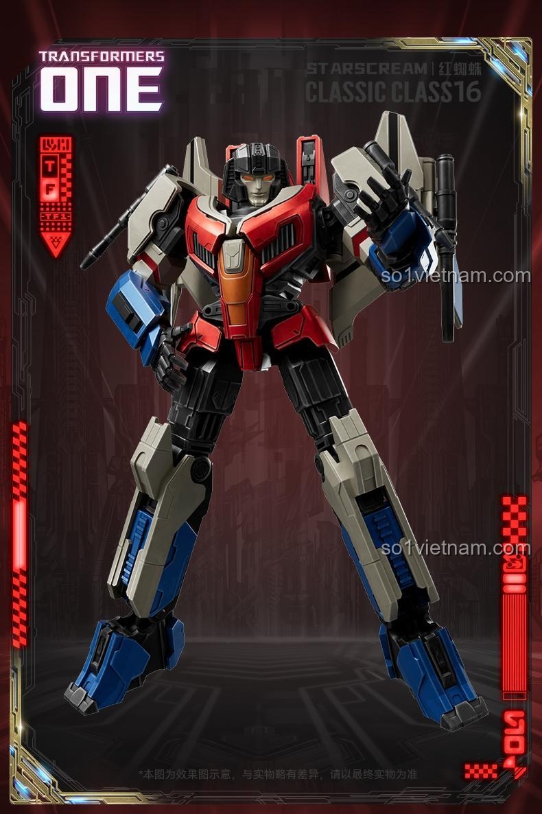Mô hình Transformers Beyond Edition CC16 Movie ONE Starscream, robot biến hình, cánh có thể gập mở, đồ chơi robot Transformer, figure Transformer, mô hình Transformers, màu đỏ, xám, xanh dương, đen, trắng, 12.6cm, có đèn LED, mắt và ngực phát sáng, khớp nối linh hoạt, cho bé trai 12 tuổi