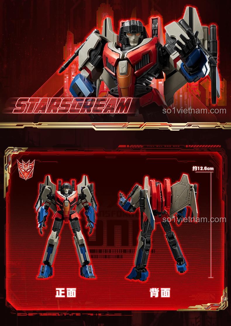 Mô hình Transformers Beyond Edition CC16 Movie ONE Starscream, robot biến hình, mặt trước, đồ chơi robot Transformer, figure Transformer, mô hình Transformers, màu đỏ, xám, xanh dương, đen, trắng, 12.6cm, có đèn LED, mắt và ngực phát sáng, khớp nối linh hoạt, cho bé trai 12 tuổi