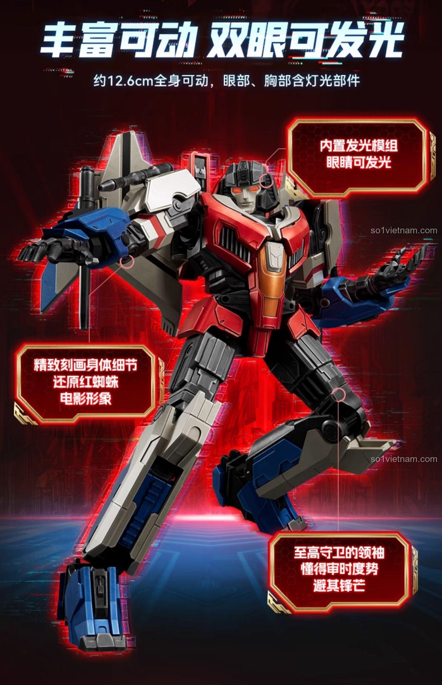 Mô hình Transformers Beyond Edition CC16 Movie ONE Starscream, robot biến hình, mặt sau, đồ chơi robot Transformer, figure Transformer, mô hình Transformers, màu đỏ, xám, xanh dương, đen, trắng, 12.6cm, có đèn LED, mắt và ngực phát sáng, khớp nối linh hoạt, cho bé trai 12 tuổi