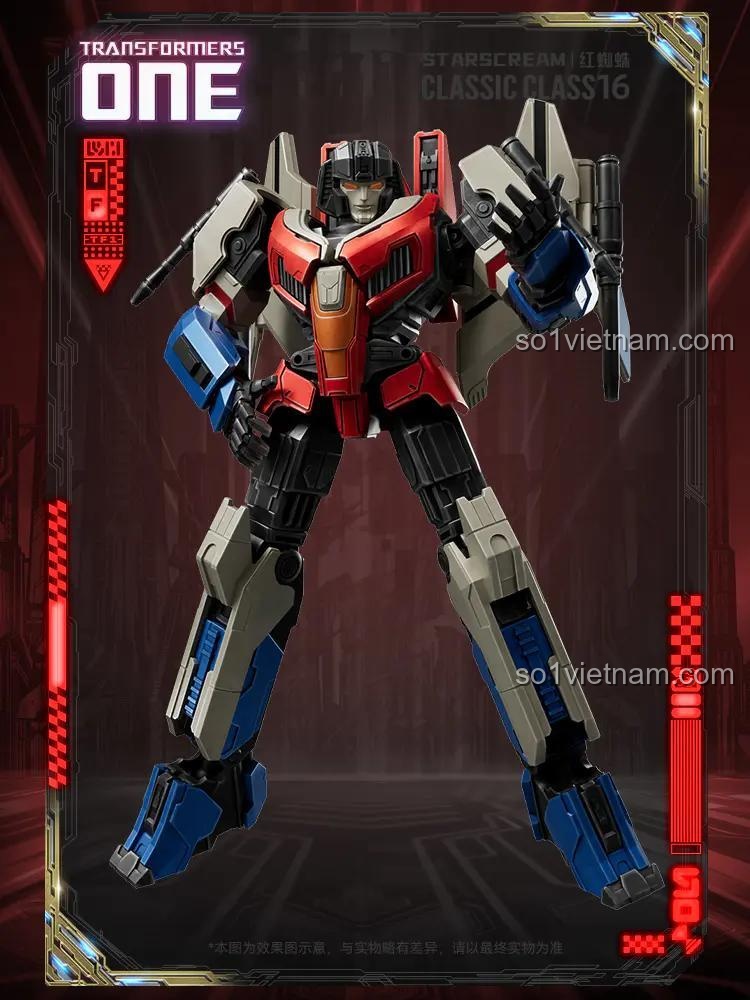 Transformers Beyond Edition CC16 Movie ONE Starscream robot biến hình, đồ chơi robot Transformer, figure Transformer, mô hình Transformers, màu đỏ, xám, xanh dương, đen, trắng, 12.6cm, có đèn LED, mắt và ngực phát sáng, cánh gập mở hai nấc, khớp nối linh hoạt, cho bé trai 12 tuổi