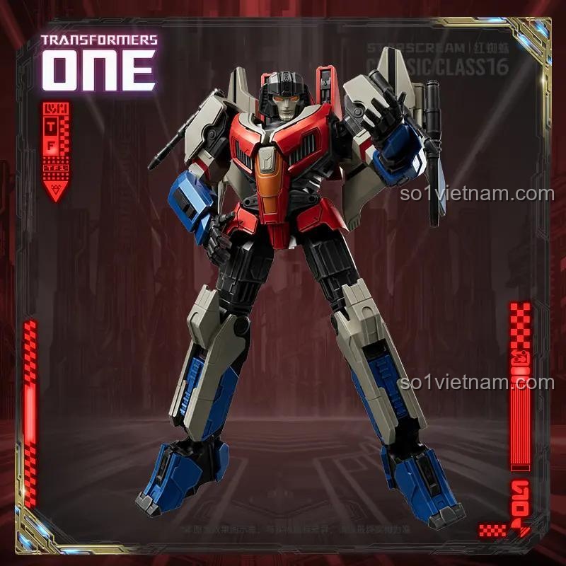 Transformers Beyond Edition CC16 Movie ONE Starscream robot biến hình, đồ chơi robot Transformer, figure Transformer, mô hình Transformers, màu đỏ, xám, xanh dương, đen, trắng, 12.6cm, có đèn LED, mắt và ngực phát sáng, cánh gập mở hai nấc, khớp nối linh hoạt, cho bé trai 12 tuổi
