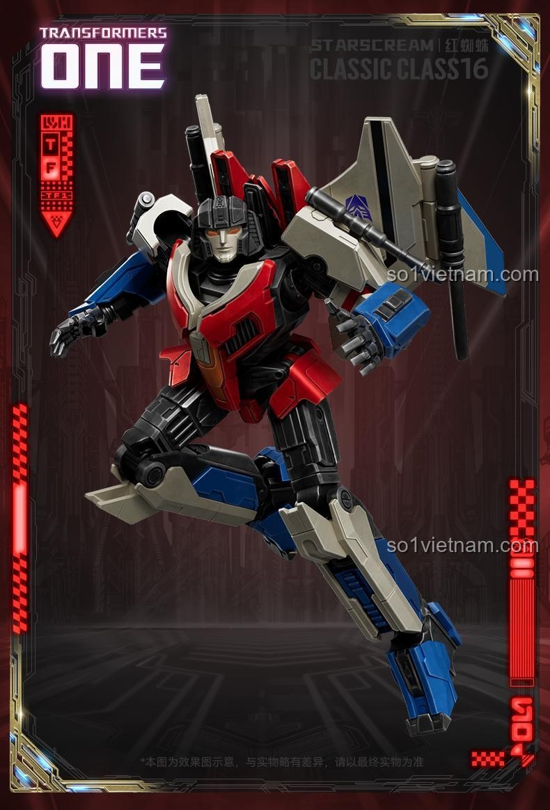 Transformers Beyond Edition CC16 Movie ONE Starscream robot biến hình, đồ chơi robot Transformer, figure Transformer, mô hình Transformers, màu đỏ, xám, xanh dương, đen, trắng, 12.6cm, có đèn LED, mắt và ngực phát sáng, cánh gập mở hai nấc, khớp nối linh hoạt, cho bé trai 12 tuổi