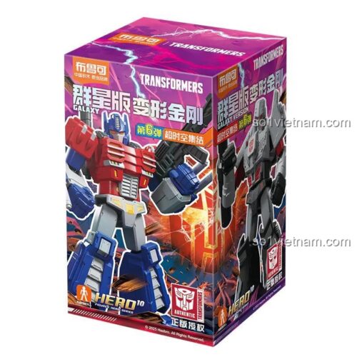Mặt trước hộp sản phẩm Bộ đồ chơi Biến hình Robot Optimus Prime và Megatron - Phiên bản Galaxy Tập 6, mã 71106 của hãng 布鲁可BLOKEES