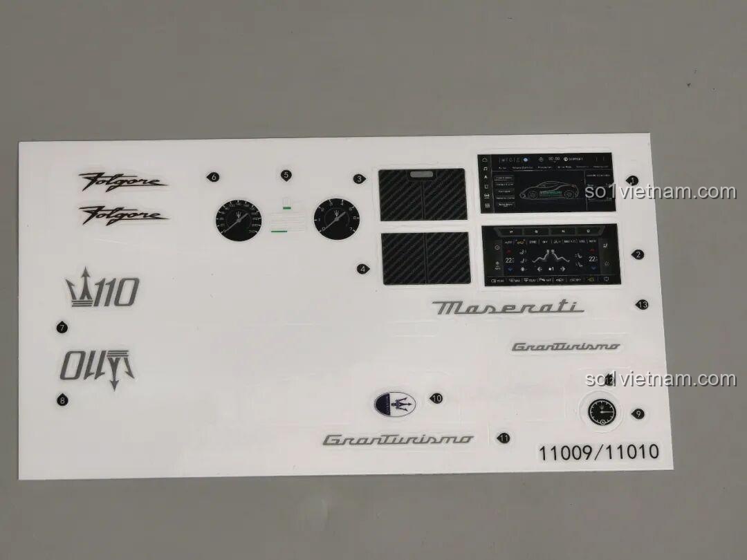 Bộ decal chuyển nhiệt nội thất và các logo cho Reobrix 11010 Maserati GranTurismo, tăng tính chân thực.