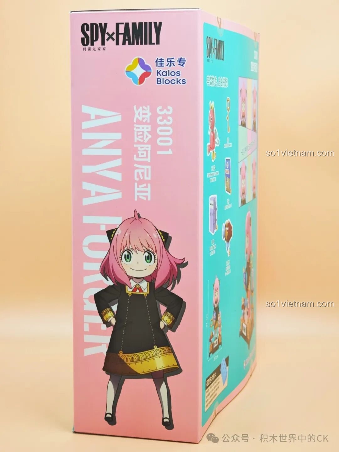 Cận cảnh hình ảnh Anya trên cạnh hộp bộ lắp ghép 33001.