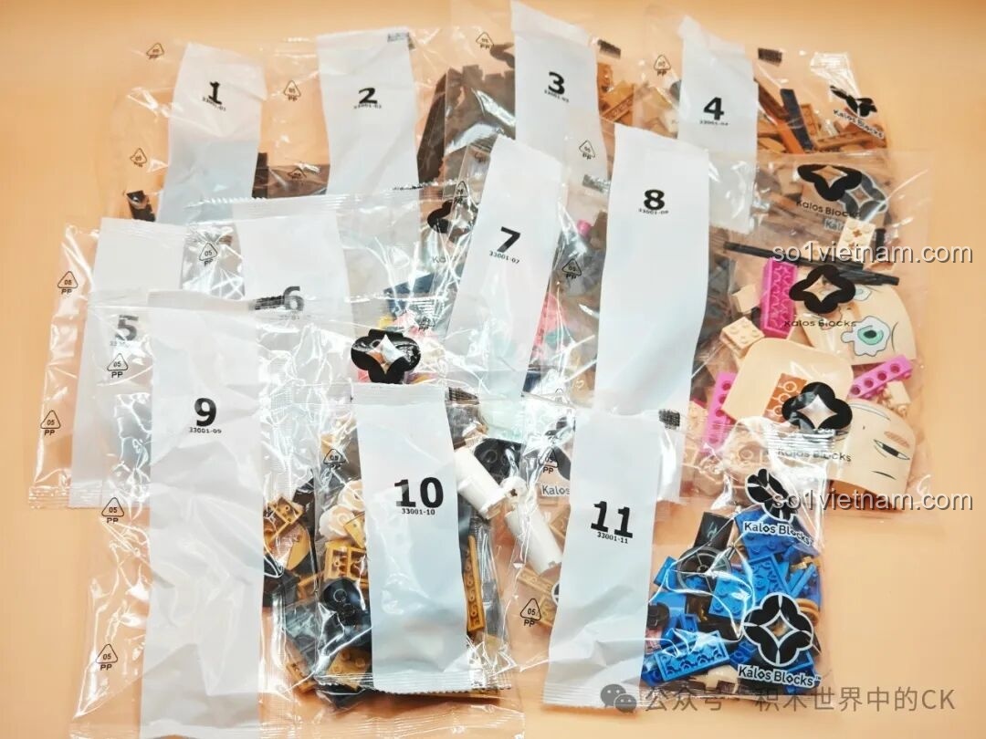 Các túi linh kiện được đánh số thứ tự trong bộ lắp ghép Anya Spy Family 33001.