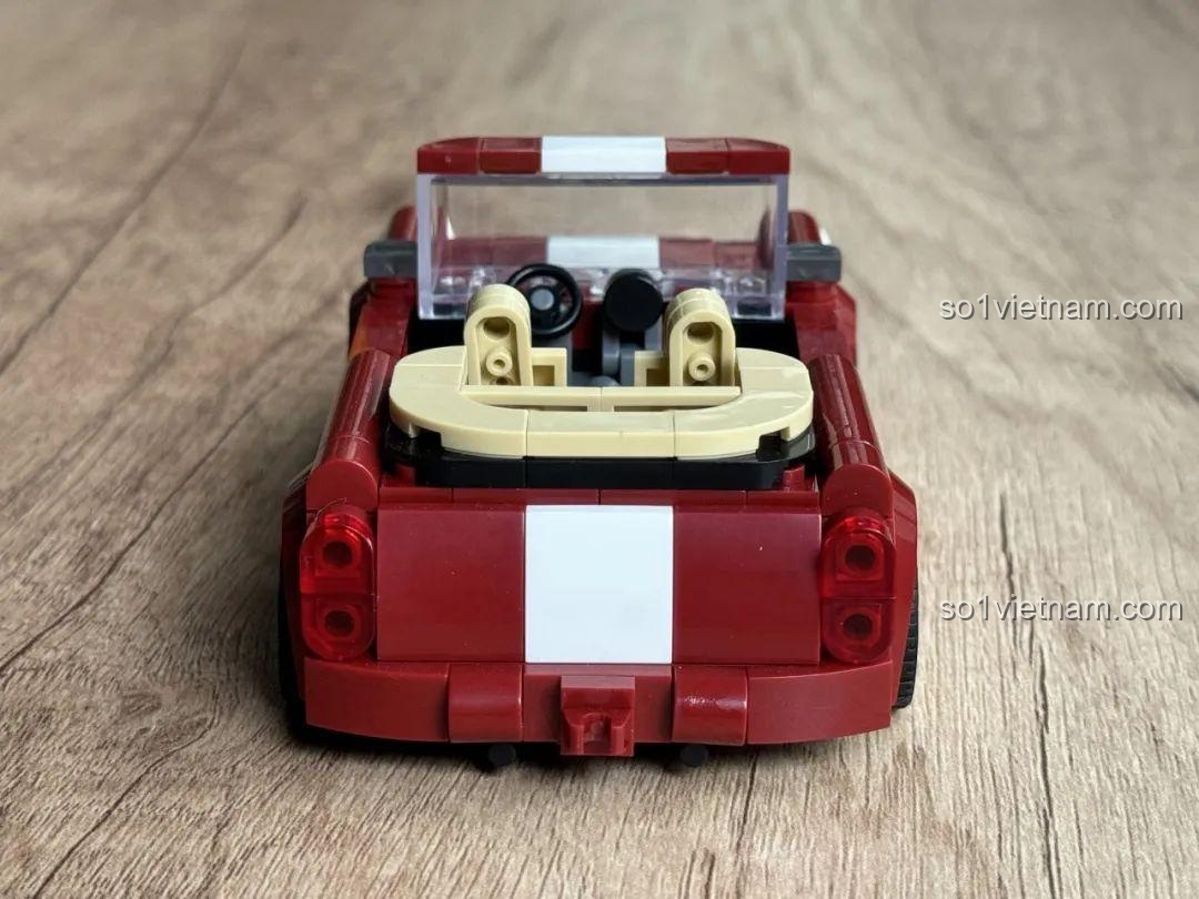 Mô hình BMW MINI Cooper mui trần hoàn thiện từ bộ lắp ghép JD077, nhìn từ phía sau, bên và trên cao