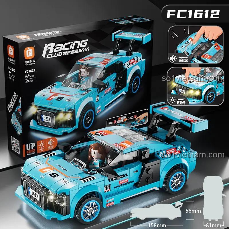 Bộ lắp ghép xe đua Forange FC1612 có đèn và âm thanh, 306 chi tiết, phù hợp cho bé trai 6 tuổi, giá tốt