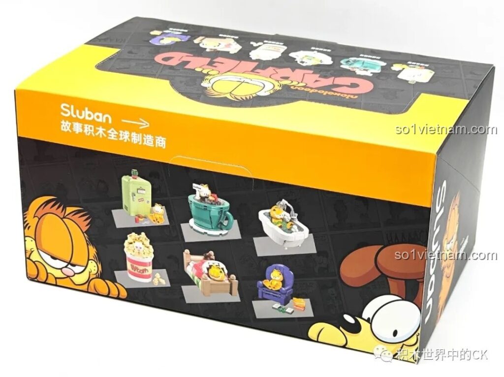 Hộp bộ lắp ghép Garfield 6 mẫu Sluban với hình ảnh các mô hình Garfield đáng yêu