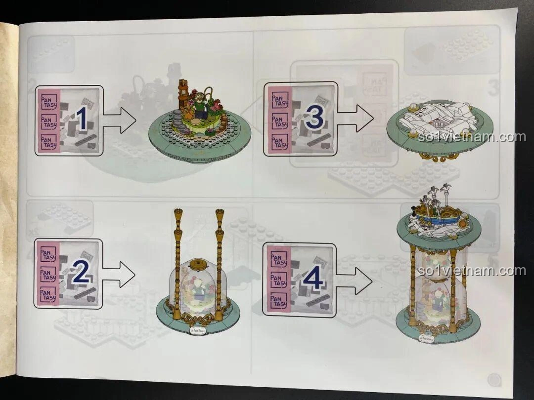 Minh họa các bước lắp ráp cơ bản của bộ Đồng Hồ Cát 86301 trong sách hướng dẫn.