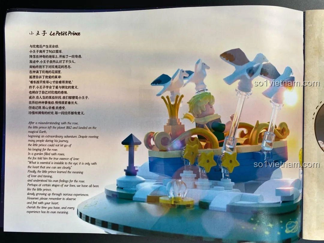 Trang giới thiệu câu chuyện Hoàng tử bé trong sách hướng dẫn của bộ Đồng Hồ Cát 86301.