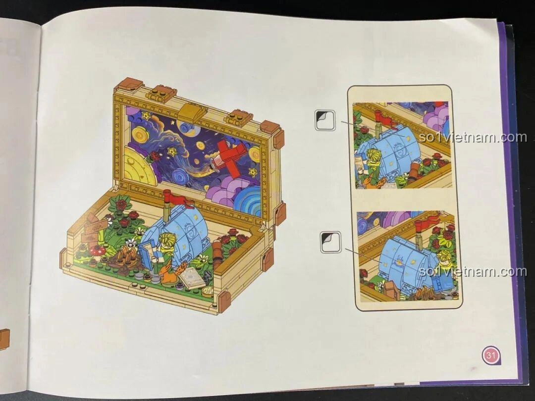 Các phụ kiện như kính thiên văn, la bàn, bản đồ trong bộ Vali 86311.