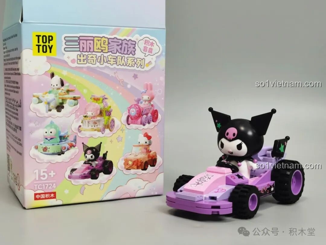 Bộ lắp ghép Kuromi TC1724 đã hoàn thành cùng với hộp blind box của nó.