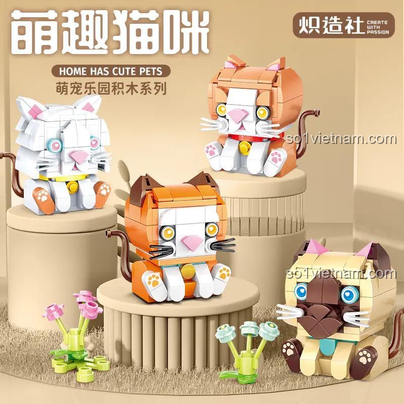Bộ lắp ghép mèo dễ thương Chizao She B2158 các mẫu, đồ chơi xếp hình cho bé 6 tuổi, bộ lắp ghép động vật dễ thương