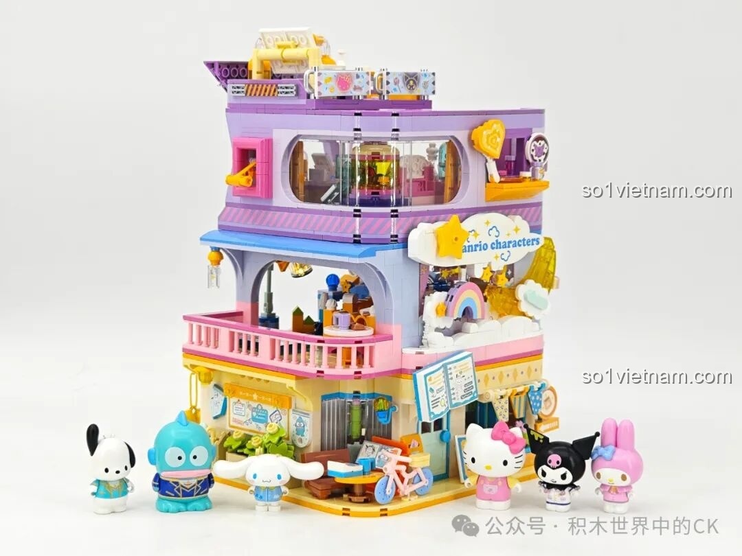 Tổng thể bộ lắp ráp Học Viện Sanrio TOP TOY với các nhân vật Sanrio
