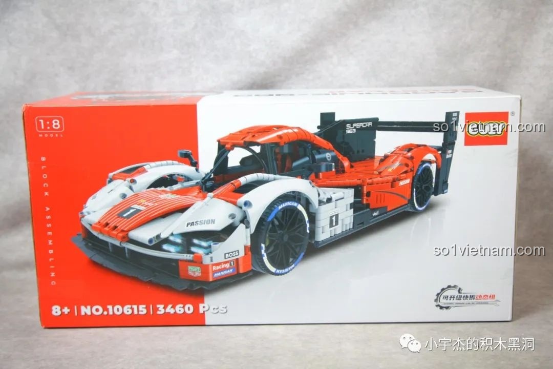 Hộp bộ lắp ráp Porsche 963 GULY 10615 với hình ảnh siêu xe màu đỏ trắng nổi bật