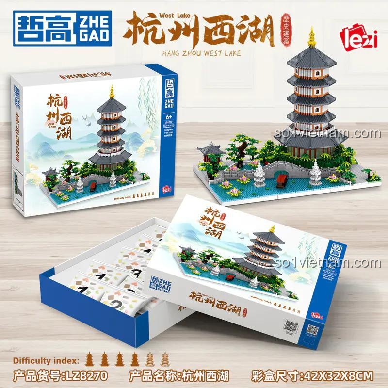 Bộ mô hình kiến trúc Hàng Châu Tây Hồ ZHEGAO LZ8270 và hộp đựng