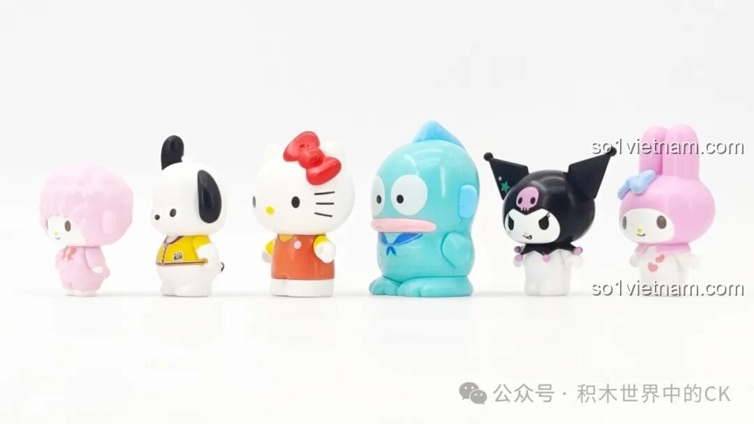 Góc nhìn khác của bộ sưu tập 6 chiếc xe và nhân vật Sanrio Characters đã lắp ráp từ TOP TOY TC1724.