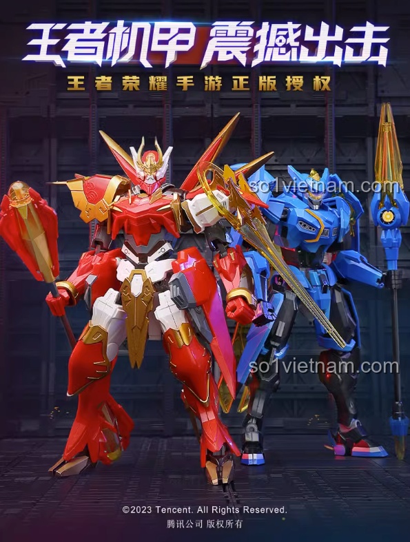 Bộ sưu tập hai mô hình Mecha Tôn Ngộ Không và Triệu Vân từ game Vương Giả Vinh Diệu, đồ chơi lắp ráp QMAN chất lượng cao.