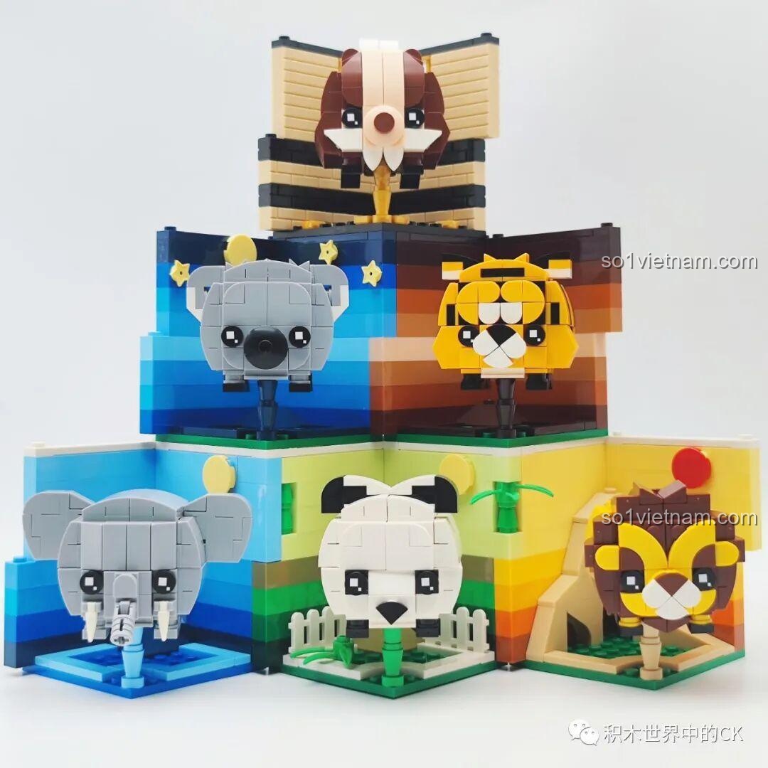 Trọn bộ 6 mô hình Rubik lắp ráp động vật hoang dã của LQFUN, bao gồm gấu trúc, voi, sư tử, hổ.